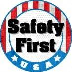 NMC - Safety First USA, Hard Hat Label - Round, Red, White, Blue & Black on White, 0.004" Thick, Indoor or Outdoor, Adhesive Backed, For Accident Prevention - Eagle Tool & Supply