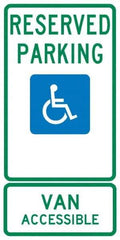 NMC - "Reserved Parking Van Accessible", "Handicap Symbol", 12" Wide x 24" High, Aluminum ADA Signs - 0.04" Thick, Green & Blue on White, Rectangle, Post Mount - Eagle Tool & Supply