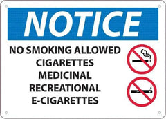 NMC - "No Smoking Allowed, Cigarettes, Medicinal,Recreational,E-Cigs", 10" Long x 14" Wide, Rigid Plastic Safety Sign - Rectangle, 0.05" Thick, Use for Smoking Regulations - Eagle Tool & Supply