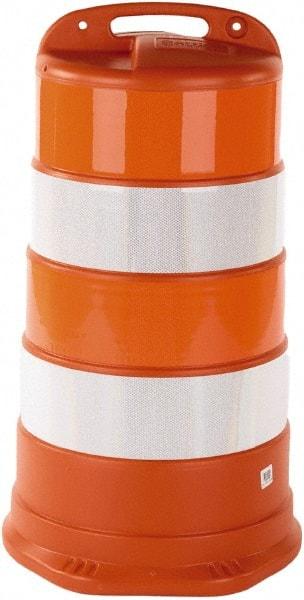 PRO-SAFE - 40" High x 36" Wide Reflective Round Barrel - High Density Polyethylene (HDPE), 10 Lbs, Orange - Eagle Tool & Supply