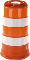 PRO-SAFE - 40" High x 36" Wide Reflective Round Barrel - High Density Polyethylene (HDPE), 10 Lbs, Orange - Eagle Tool & Supply