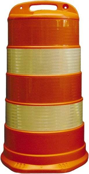 PRO-SAFE - 40" High x 36" Wide Reflective Round Barrel - High Density Polyethylene (HDPE), 10 Lbs, Orange - Eagle Tool & Supply