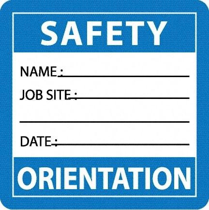 NMC - Safety Orientation - Name ____ Job Site ____ Date ____, Hard Hat Label - Blue/White/Black, 0.045" Thick, For Accident Prevention - Eagle Tool & Supply