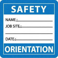 NMC - Safety Orientation - Name ____ Job Site ____ Date ____, Hard Hat Label - Blue/White/Black, 0.045" Thick, For Accident Prevention - Eagle Tool & Supply