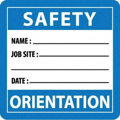 NMC - Safety Orientation - Name ____ Job Site ____ Date ____, Hard Hat Label - Blue/White/Black, 0.045" Thick, For Accident Prevention - Eagle Tool & Supply