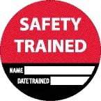 NMC - Safety Trained - Name ____ Date Trained ____, Hard Hat Label - Black/Red/White, 0.045" Thick, For Accident Prevention - Eagle Tool & Supply