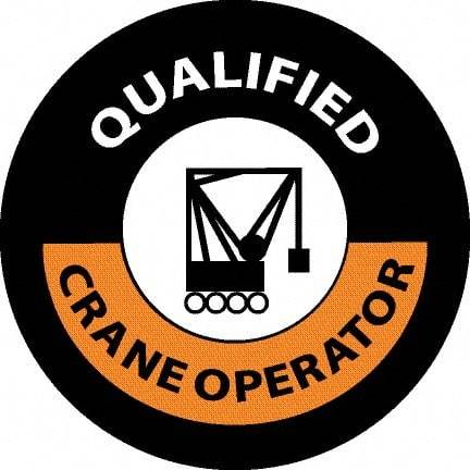 NMC - Qualified Crane Operator, Hard Hat Label - Black/Orange/White, 0.045" Thick, For Accident Prevention - Eagle Tool & Supply