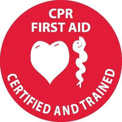 NMC - Certified CPR First Aid Trained, Hard Hat Label - White on Red, 0.045" Thick, For Accident Prevention - Eagle Tool & Supply