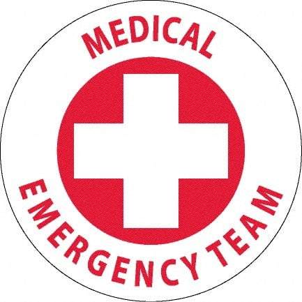 NMC - Medical Emergency Team, Hard Hat Label - Red on White, 0.045" Thick, For Accident Prevention - Eagle Tool & Supply