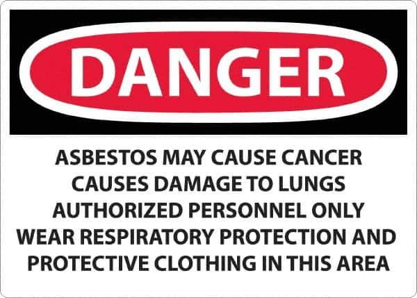 NMC - "Danger - Asbestos May Cause Cancer", 20" Long x 28" Wide, Aluminum Safety Sign - Rectangular, 0.04" Thick, Use for Hazardous Materials - Eagle Tool & Supply