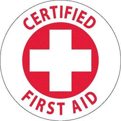 NMC - Certified First Aid, Hard Hat Label - Red on White, 0.045" Thick, For Accident Prevention - Eagle Tool & Supply