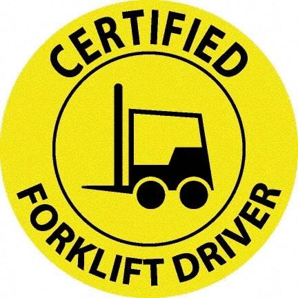 NMC - Certified Forklift Driver, Hard Hat Label - Black on Yellow, 0.045" Thick, For Accident Prevention - Eagle Tool & Supply