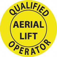 NMC - Qualified Aerial Lift Operator, Hard Hat Label - Black on Yellow, 0.045" Thick, For Accident Prevention - Eagle Tool & Supply