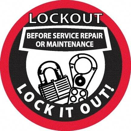 NMC - Lockout Before Service Repair or Maintenance - Lock It Out, Hard Hat Label - Black & Red on White, 0.045" Thick, For Accident Prevention - Eagle Tool & Supply