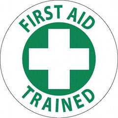 NMC - First Aid Trained, Hard Hat Label - Green on White, 0.045" Thick, For Accident Prevention - Eagle Tool & Supply