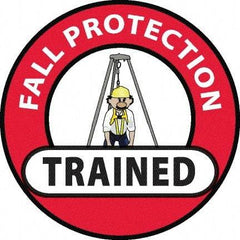 NMC - Fall Protection Trained, Hard Hat Label - Red/Black/Yellow/White, 0.045" Thick, For Accident Prevention - Eagle Tool & Supply