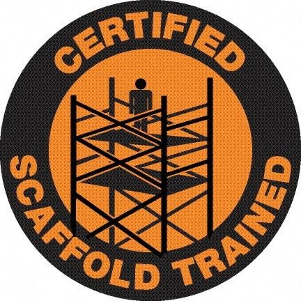 NMC - Certified Scaffold Trained, Hard Hat Label - Black on Orange, 0.045" Thick, For Certified Operator - Eagle Tool & Supply