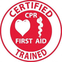 NMC - Certified CPR First Aid Trained, Hard Hat Label - Red on White, 0.045" Thick, For Accident Prevention - Eagle Tool & Supply