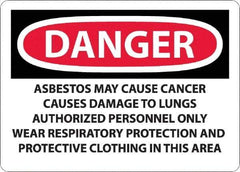 NMC - "Danger - Asbestos May Cause Cancer", 10" Long x 14" Wide, Aluminum Safety Sign - Rectangular, 0.04" Thick, Use for Hazardous Materials - Eagle Tool & Supply