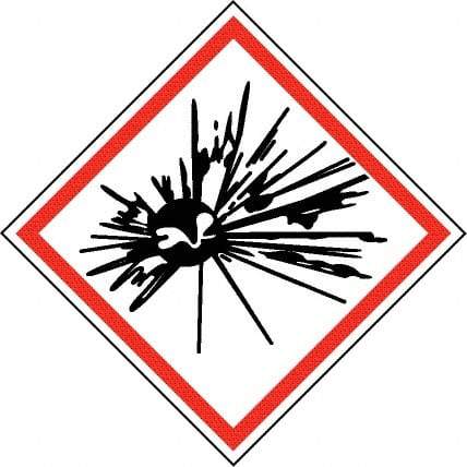 NMC - Hazardous Materials Label, Header: Explosive Warning - Legend: GHS - Graphic, English, Black & Red, 4" Long x 4" High, No Coating - Eagle Tool & Supply