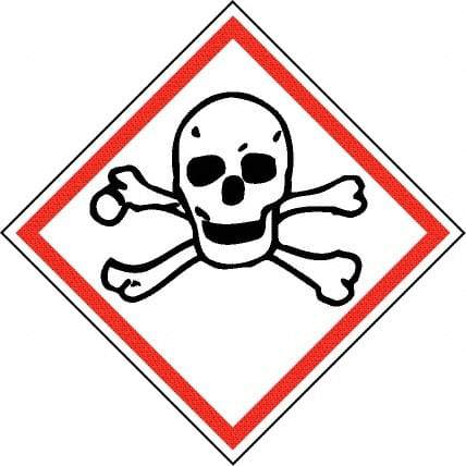 NMC - Hazardous Materials Label, Header: Toxic Warning - Legend: GHS - Graphic, English, Black & Red, 4" Long x 4" High, No Coating - Eagle Tool & Supply