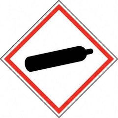 NMC - Hazardous Materials Label, Header: Compressed Gas Warning - Legend: GHS - Graphic, English, Black & Red, 4" Long x 4" High, No Coating - Eagle Tool & Supply