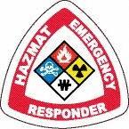 NMC - Haz Mat Emergency Responder, Hard Hat Label - Diamond, Blue, Red, Yellow & Black on White, 0.004" Thick, Indoor or Outdoor, Adhesive Backed, For Accident Prevention - Eagle Tool & Supply