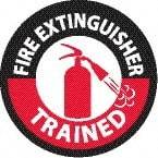 NMC - Fire Extinguisher Trained, Hard Hat Label - Diamond, Black & Red on White, 0.004" Thick, Indoor or Outdoor, Adhesive Backed, For Accident Prevention - Eagle Tool & Supply