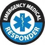 NMC - Emergency Medical Responder, Hard Hat Label - Round, Black & Blue on White, 0.004" Thick, Indoor or Outdoor, Adhesive Backed, For Accident Prevention - Eagle Tool & Supply