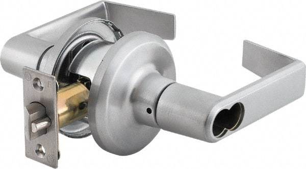 Stanley - Grade 2 Classroom Lever Lockset - 2-3/8 & 2-3/4" Back Set, Brass Alloy, Satin Chrome Finish - Eagle Tool & Supply