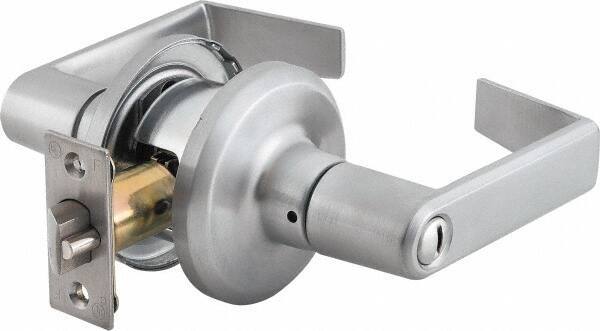 Stanley - Grade 2 Privacy Lever Lockset - 2-3/8 & 2-3/4" Back Set, Keyless Cylinder, Brass Alloy, Satin Chrome Finish - Eagle Tool & Supply