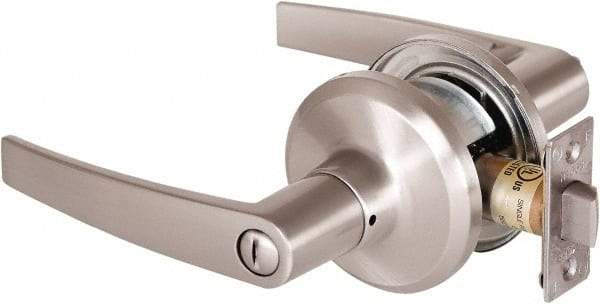 Stanley - Grade 2 Privacy Lever Lockset - 2-3/8 & 2-3/4" Back Set, Keyless Cylinder, Brass Alloy, Satin Nickel Finish - Eagle Tool & Supply