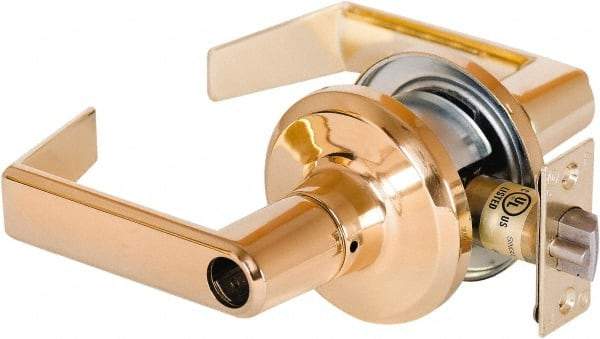 Stanley - Grade 2 Office Lever Lockset - 2-3/8 & 2-3/4" Back Set, Brass Alloy, Bright Brass Finish - Eagle Tool & Supply