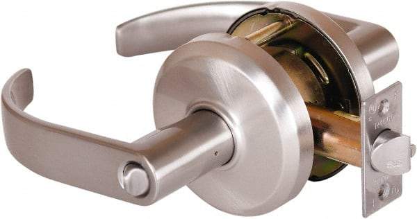 Stanley - Grade 2 Entrance Lever Lockset - 2-3/4" Back Set, Key In Lever Cylinder, Brass Alloy, Nickel Finish - Eagle Tool & Supply