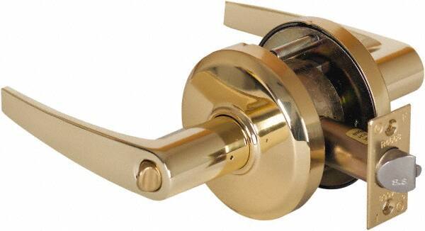 Stanley - Grade 2 Entrance Lever Lockset - 2-3/4" Back Set, Key In Lever Cylinder, Brass Alloy, Bright Brass Finish - Eagle Tool & Supply