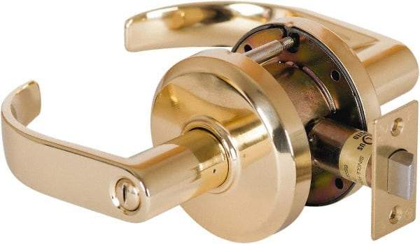 Stanley - Grade 2 Privacy Lever Lockset - 2-3/4" Back Set, Keyless Cylinder, Brass Alloy, Bright Brass Finish - Eagle Tool & Supply