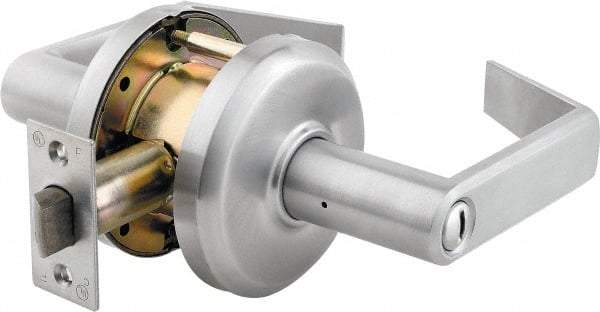 Stanley - Grade 2 Privacy Lever Lockset - 2-3/4" Back Set, Keyless Cylinder, Brass Alloy, Satin Chrome Finish - Eagle Tool & Supply