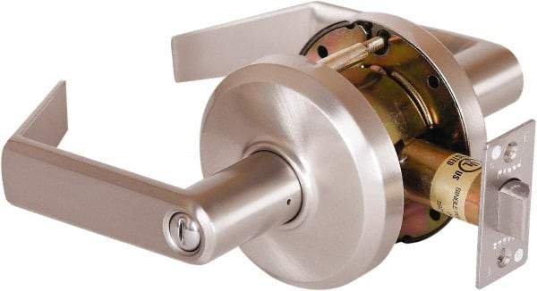 Stanley - Grade 2 Privacy Lever Lockset - 2-3/4" Back Set, Keyless Cylinder, Brass Alloy, Nickel Finish - Eagle Tool & Supply