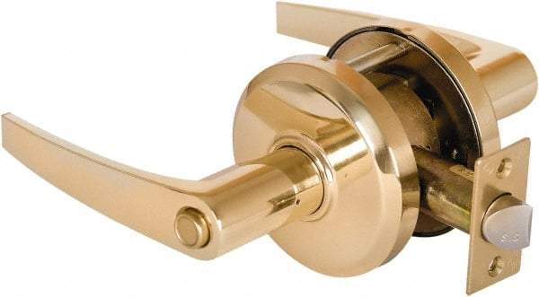 Stanley - Grade 2 Privacy Lever Lockset - 2-3/4" Back Set, Keyless Cylinder, Brass Alloy, Bright Brass Finish - Eagle Tool & Supply