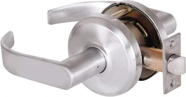 Stanley - Grade 2 Passage Lever Lockset - 2-3/4" Back Set, Keyless Cylinder, Brass Alloy, Satin Chrome Finish - Eagle Tool & Supply