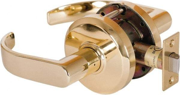 Stanley - Grade 2 Passage Lever Lockset - 2-3/4" Back Set, Keyless Cylinder, Brass Alloy, Bright Brass Finish - Eagle Tool & Supply