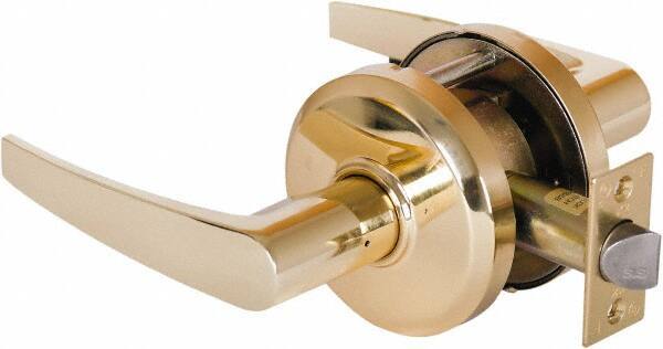 Stanley - Grade 2 Passage Lever Lockset - 2-3/4" Back Set, Keyless Cylinder, Brass Alloy, Bright Brass Finish - Eagle Tool & Supply