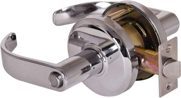 Stanley - Grade 2 Privacy Lever Lockset - 2-3/4" Back Set, Keyless Cylinder, Brass Alloy, Bright Chrome Finish - Eagle Tool & Supply