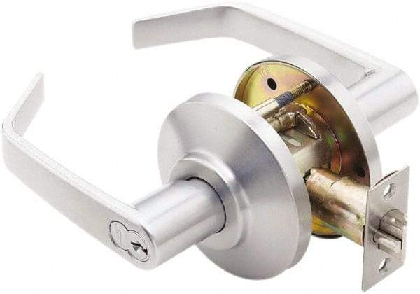 Best - Grade 2 Classroom Lever Lockset - 2-3/4" Back Set, Key In Lever Cylinder, Brass Alloy, Satin Chrome Finish - Eagle Tool & Supply