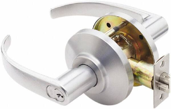 Best - Grade 2 Storeroom Lever Lockset - 2-3/4" Back Set, Key In Lever Cylinder, Brass Alloy, Satin Chrome Finish - Eagle Tool & Supply