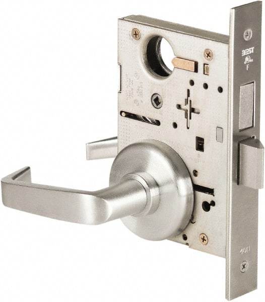 Best - Grade 1 Privacy Lever Lockset - 2-3/4" Back Set, Keyless Cylinder, Brass Alloy, Satin Chrome Finish - Eagle Tool & Supply