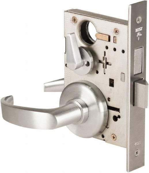 Best - Grade 1 Privacy Lever Lockset - 2-3/4" Back Set, Keyless Cylinder, Brass Alloy, Satin Chrome Finish - Eagle Tool & Supply