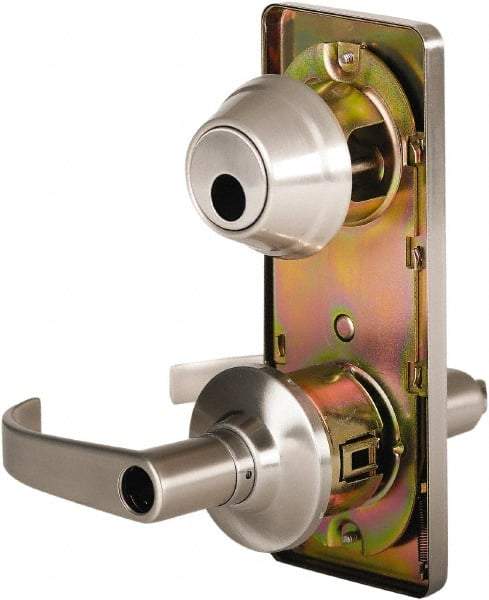 Stanley - Grade 2 Entry Lever Lockset - 2-3/4" Back Set, Key In Lever Cylinder, Brass Alloy, Nickel Finish - Eagle Tool & Supply