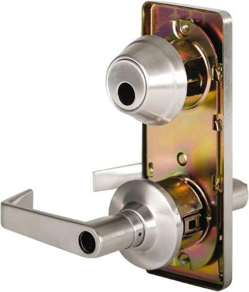 Stanley - Grade 2 Entry Lever Lockset - 2-3/4" Back Set, Key In Lever Cylinder, Brass Alloy, Satin Chrome Finish - Eagle Tool & Supply