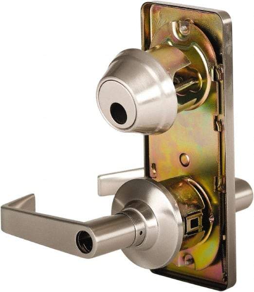 Stanley - Grade 2 Entry Lever Lockset - 2-3/4" Back Set, Key In Lever Cylinder, Brass Alloy, Nickel Finish - Eagle Tool & Supply